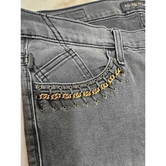 Rock & Republic Skinny Berlin Jeans Meter Black Chain Cotton Blend Size 12 - Picture 3 of 11
